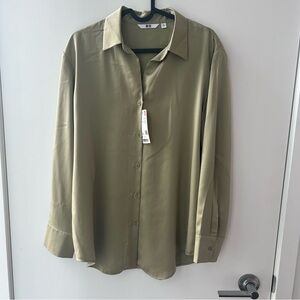 Uniqlo Sage Green Satin Blouse